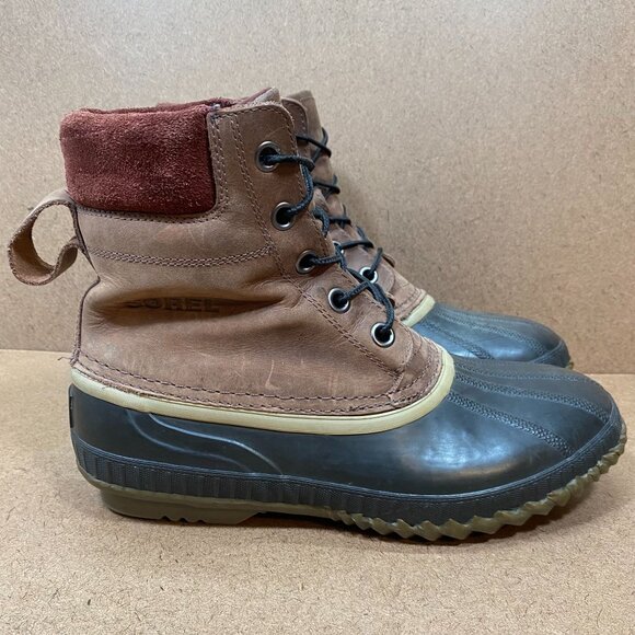 Sorel Mens Cheynne Waterproof Leather Duck Boots Size 10 Brown & Black Outdoor - Picture 3 of 8